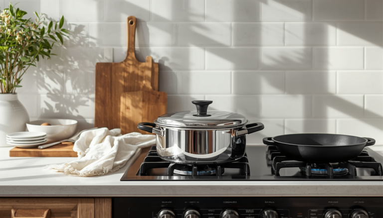 Different kitchen cookware materials on a stovetop